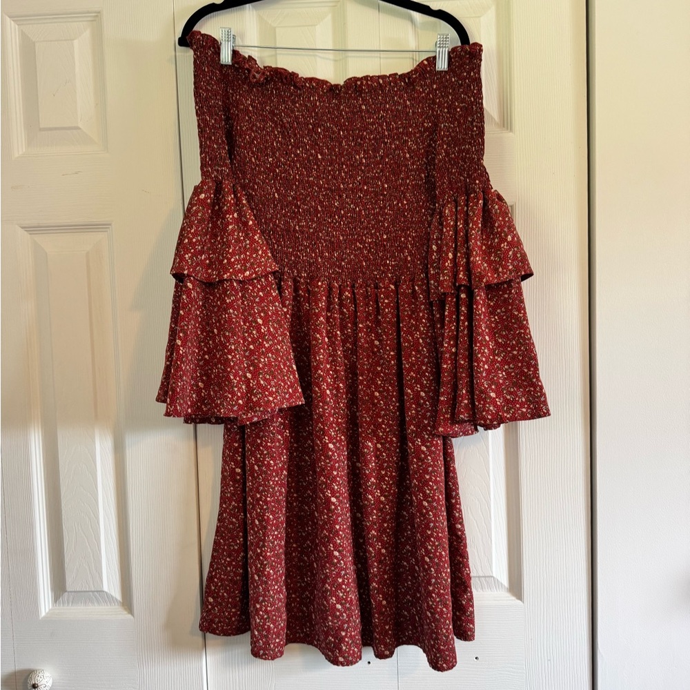 Red Floral Off-Shoulder Dress